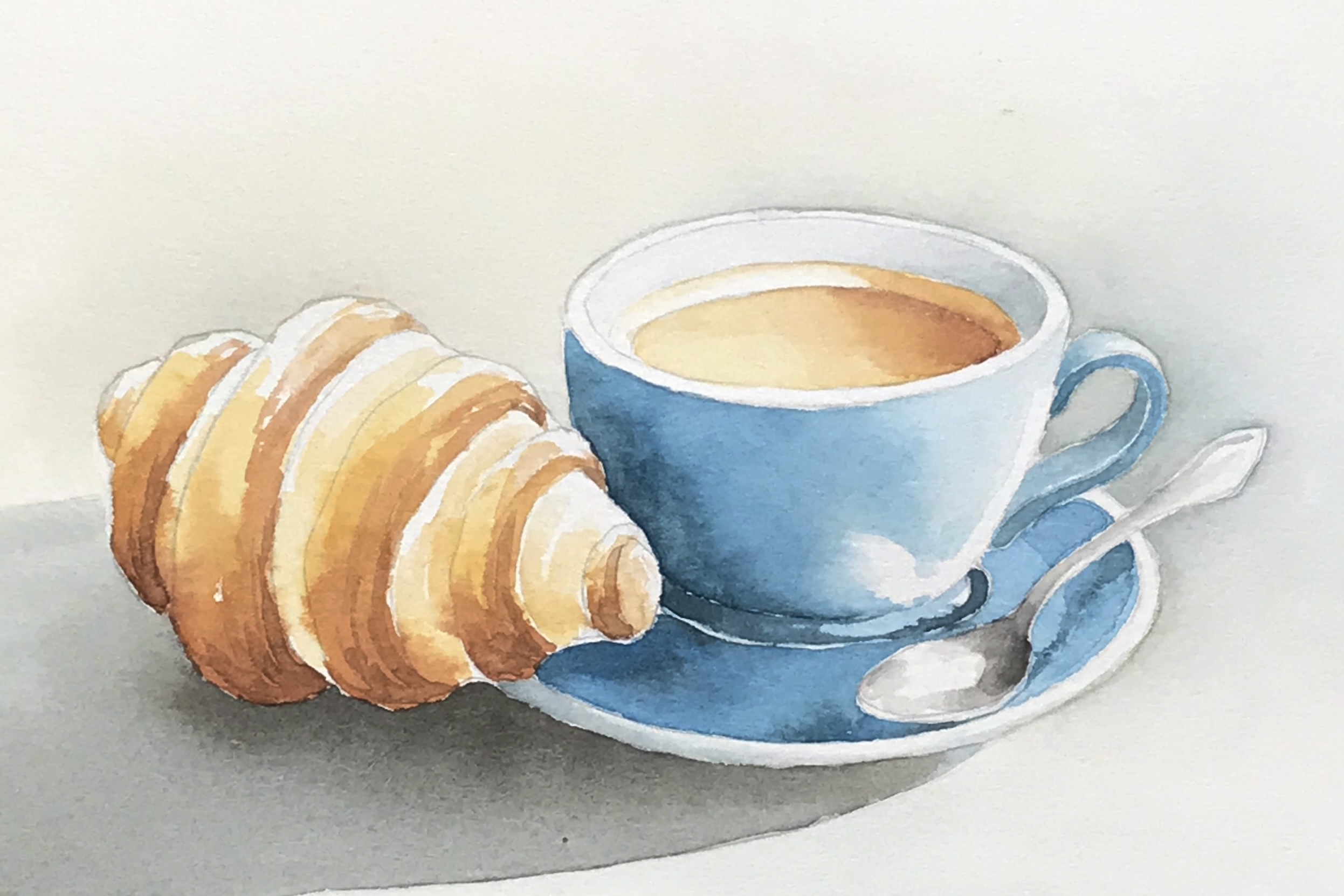 Aquarell (Lea Joos): Kaffee und Gipfeli