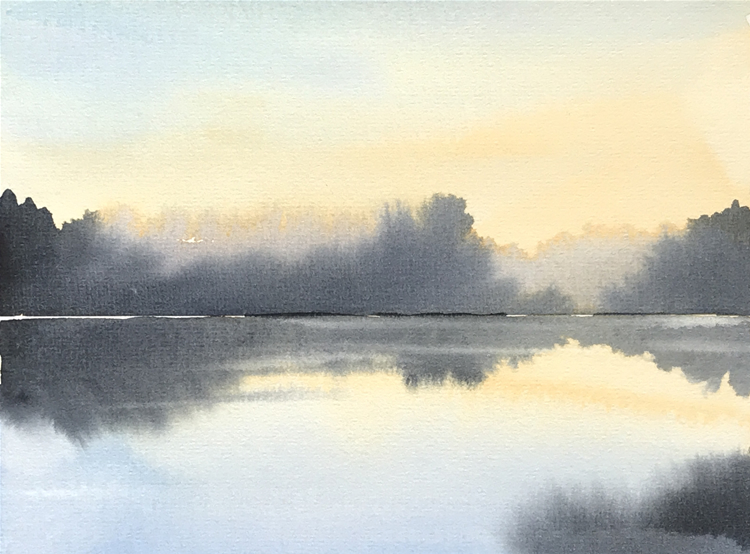Aquarell (Lea Joos): Nebel am Ufer
